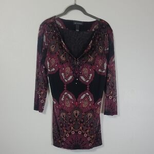 INC Womens Beaded Tunic Top Size L Paisley Y2K Sheer Long Sleeve Whimsigoth